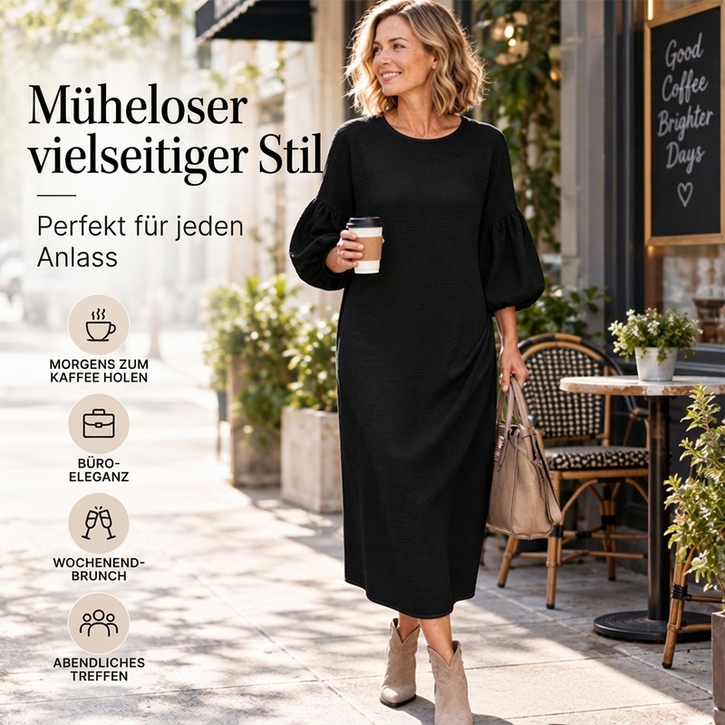 ✨ Neu eingetroffen – Nur heute 50 %! Damen Midikleid aus strukturiertem Strick mit Puffärmeln