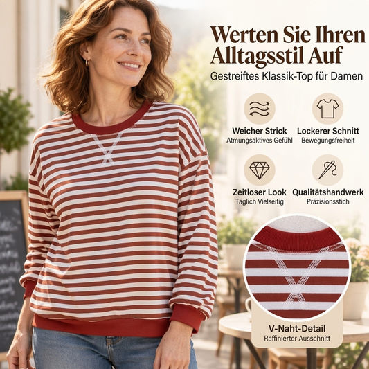 🎯 Einfach halber Preis – keine Spiele! Damen Oversized Langarmshirt mit Streifenmuster