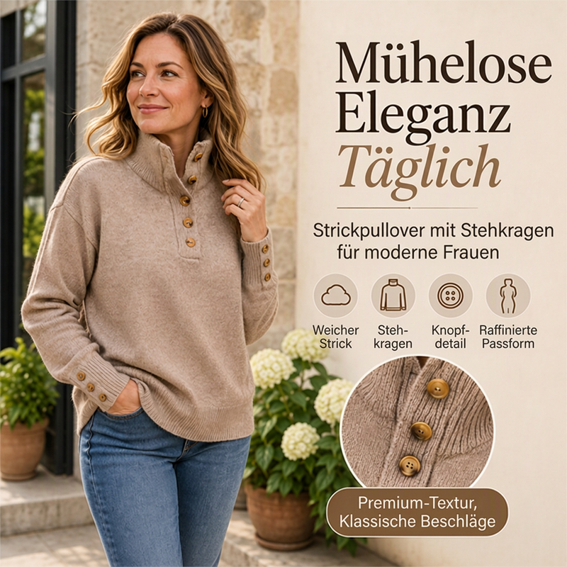 🔥 Nur heute 50 %! Locker gestrickter Damenpullover mit Stehkragen