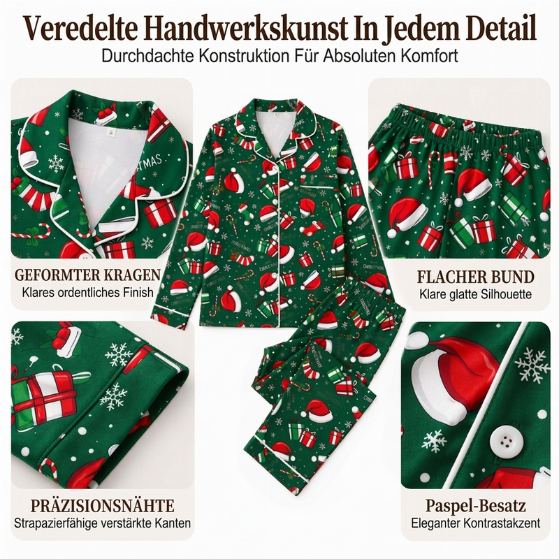 🌲Frühzeitiger Weihnachtsrabatt: 50% Rabatt!🌲Damen Weihnachts-Pyjama-Set mit Langarm und Schlitzkragen