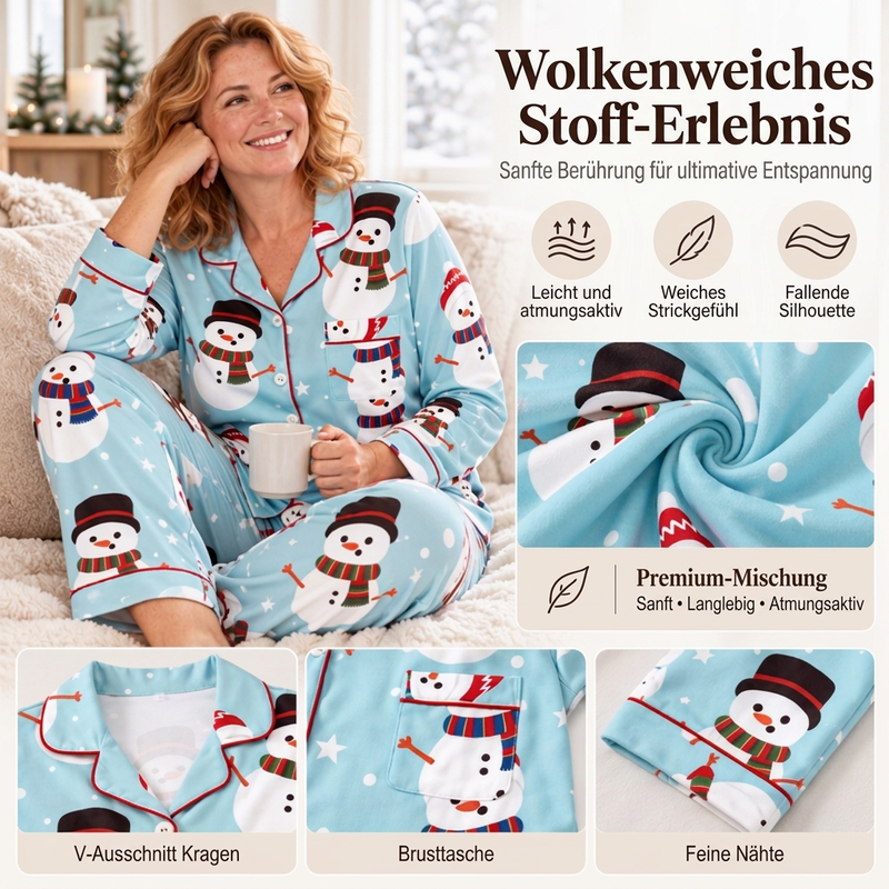 🌲Frühzeitiger Weihnachtsrabatt: 50% Rabatt!🌲Damen Weihnachts-Pyjama-Set mit Langarm und Schlitzkragen