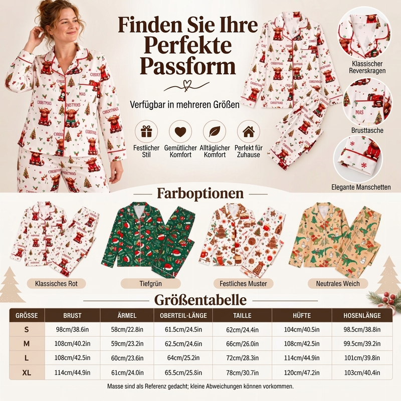🌲Frühzeitiger Weihnachtsrabatt: 50% Rabatt!🌲Damen Weihnachts-Pyjama-Set mit Langarm und Schlitzkragen