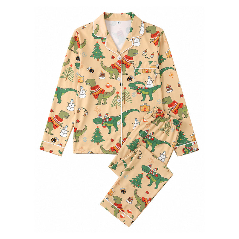🌲Frühzeitiger Weihnachtsrabatt: 50% Rabatt!🌲Damen Weihnachts-Pyjama-Set mit Langarm und Schlitzkragen