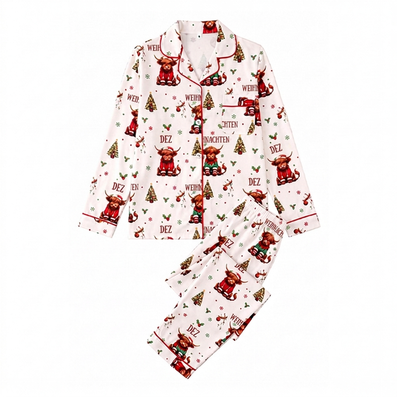 🌲Frühzeitiger Weihnachtsrabatt: 50% Rabatt!🌲Damen Weihnachts-Pyjama-Set mit Langarm und Schlitzkragen