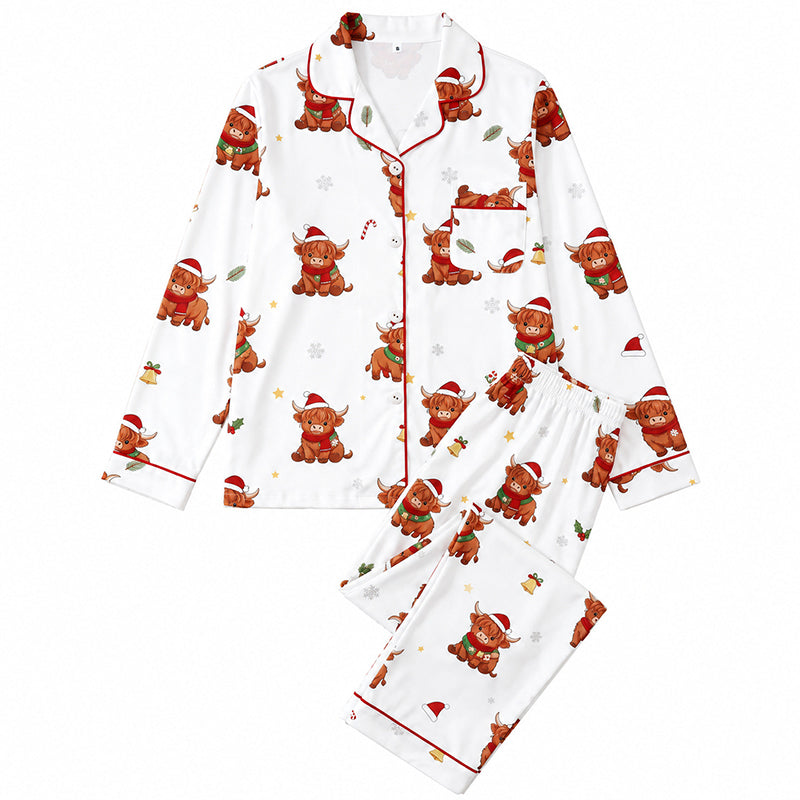 🌲Frühzeitiger Weihnachtsrabatt: 50% Rabatt!🌲Damen Weihnachts-Pyjama-Set mit Langarm und Schlitzkragen