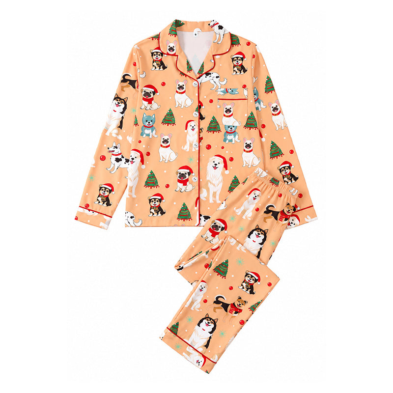 🌲Frühzeitiger Weihnachtsrabatt: 50% Rabatt!🌲Damen Weihnachts-Pyjama-Set mit Langarm und Schlitzkragen