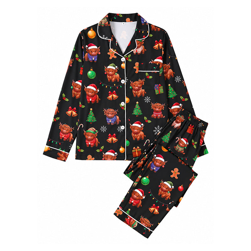 🌲Frühzeitiger Weihnachtsrabatt: 50% Rabatt!🌲Damen Weihnachts-Pyjama-Set mit Langarm und Schlitzkragen