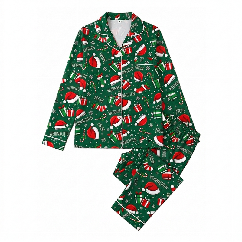 🌲Frühzeitiger Weihnachtsrabatt: 50% Rabatt!🌲Damen Weihnachts-Pyjama-Set mit Langarm und Schlitzkragen