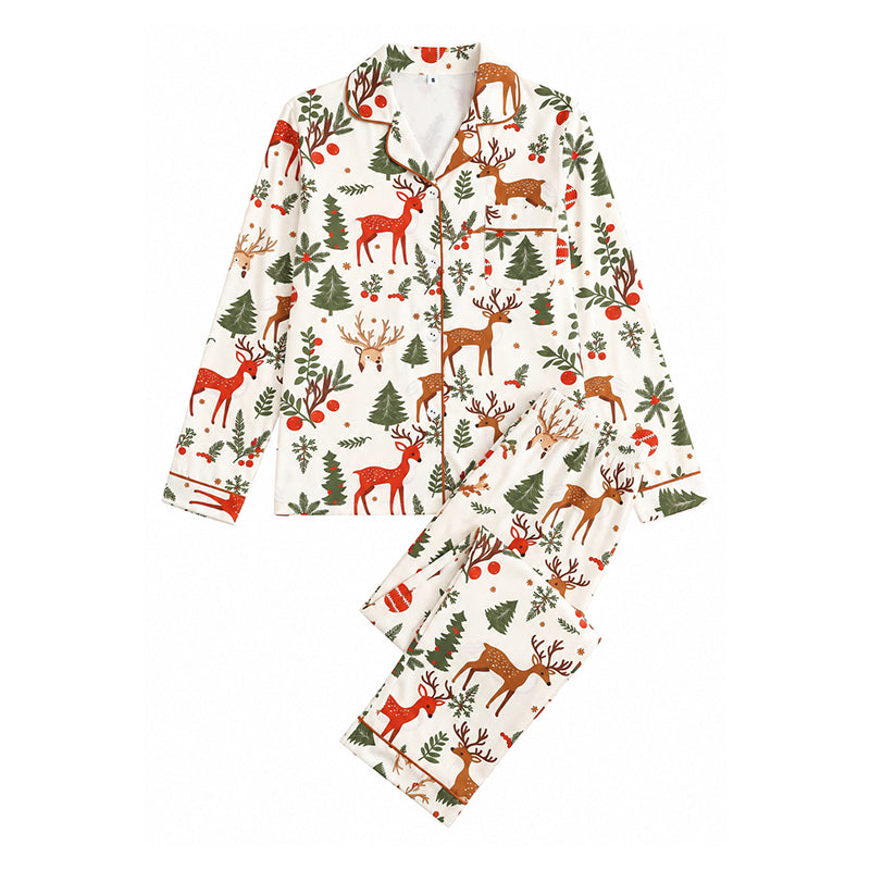 🌲Frühzeitiger Weihnachtsrabatt: 50% Rabatt!🌲Damen Weihnachts-Pyjama-Set mit Langarm und Schlitzkragen