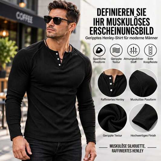 🛍️✨Lässiges, schmal geschnittenes Herren-Henley-T-Shirt mit Rippstrick