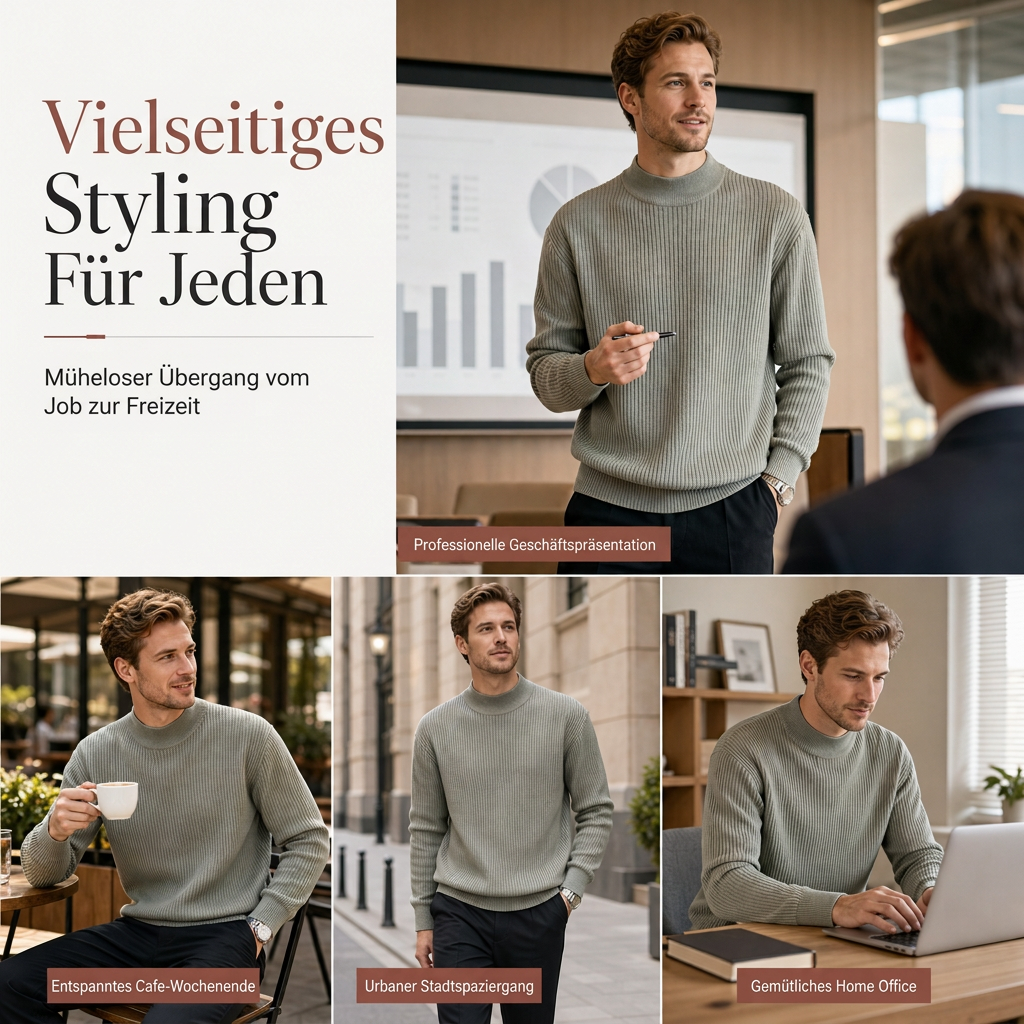📦 Täglich 500+ Pakete versendet! Herren-Strickpullover mit Stehkragen in Unifarben